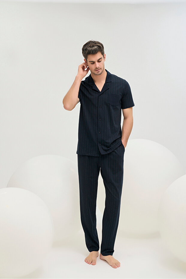 9588 Men's Buttoned Pajama Suit - 1