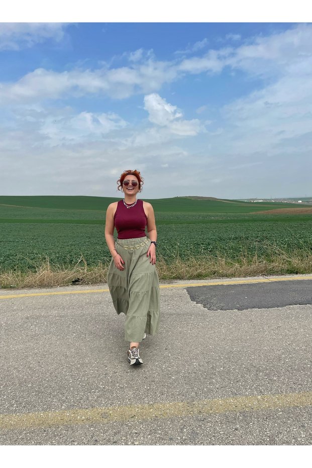 Long Khaki Linen Skirt