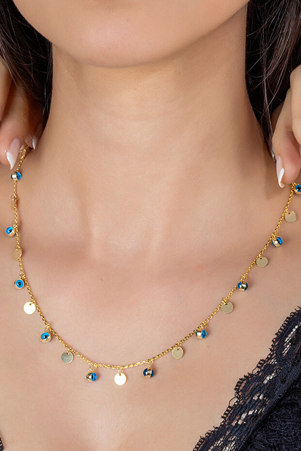 Pullu Nazar Gözlü Gümüş Kolye - 2