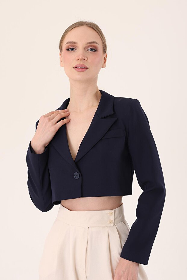 Crop Blazer Ceket- Lacivert - 6