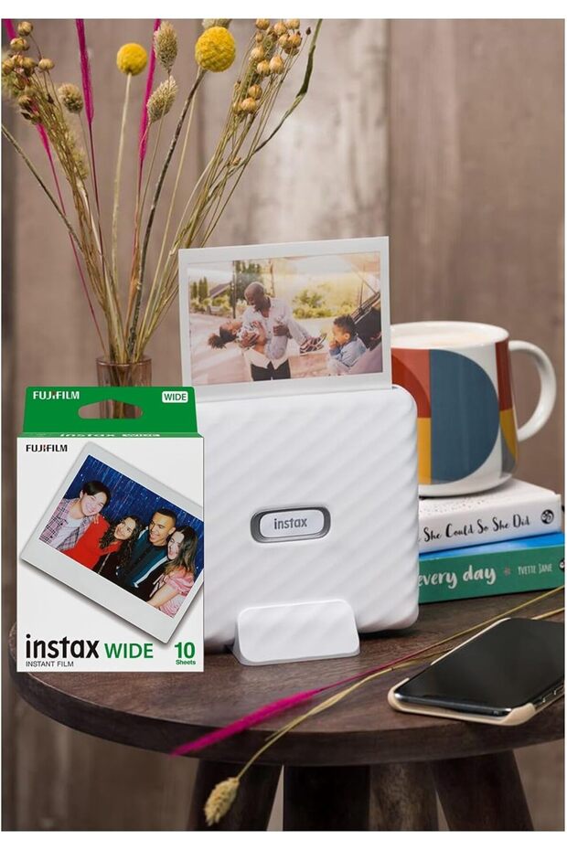 طابعة Instax Link Wide للهواتف الذكية (أبيض) + مجموعة أفلام
