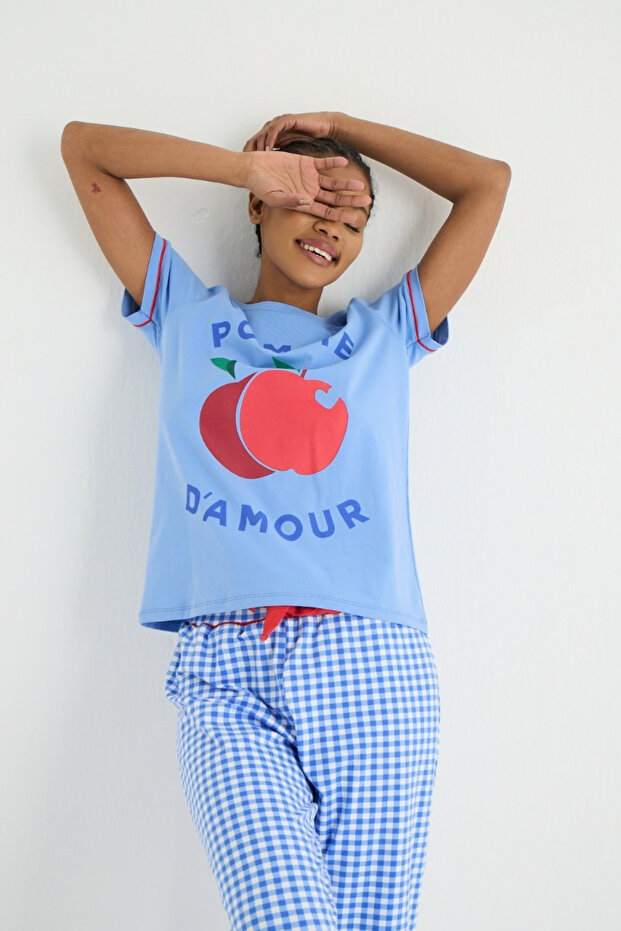 طقم بيجامة منقوشة من القماش القطني - 3