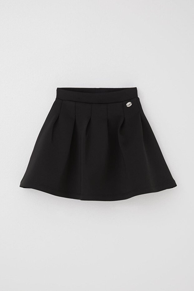 Girl's Skirt with Pleated Detail and Crest, 8-14 Years, Black