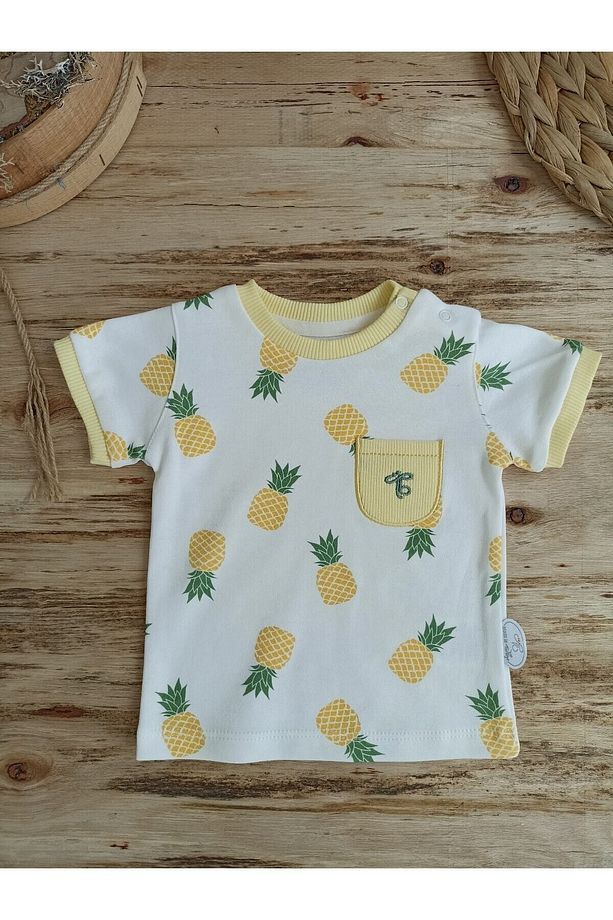 Yenidoğan Erkek Bebek Yazlık Kısa Kollu & Şortlu Takım - Ananas Desenli & Sarı 2'li Alt Üst Takım - 4