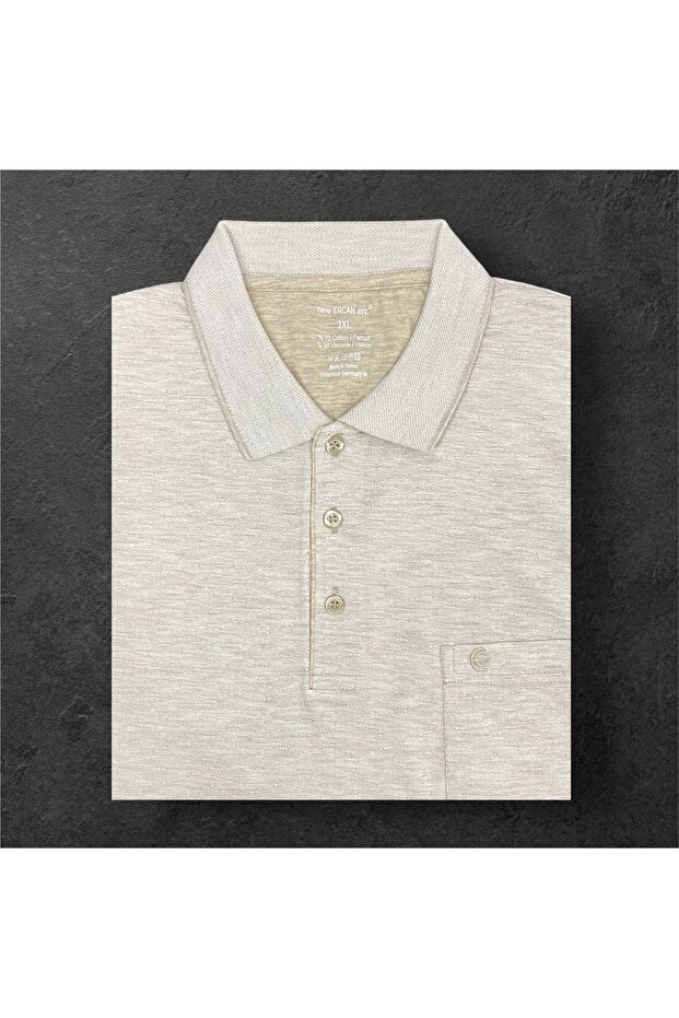 Ercan Men's Large Size Polo Collar Pocket Jacquard Cotton T-Shirt 0141