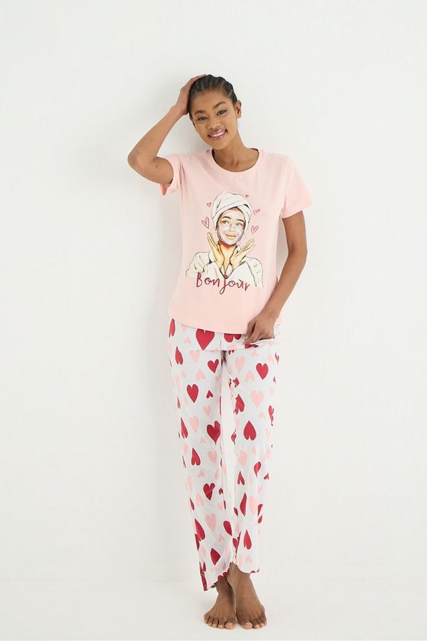 Kalp Desenli Pijama Takımı - 2