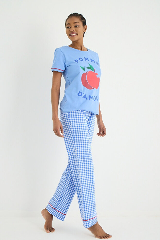 طقم بيجامة منقوشة من القماش القطني - 2