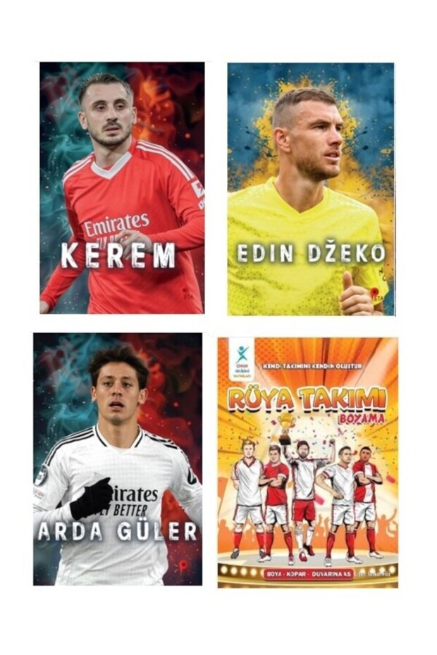 Set Arda Güler - Edin Džeko - Kerem Aktürkoğlu - Dream Team Coloring (Poster and Bookmark Gift)
