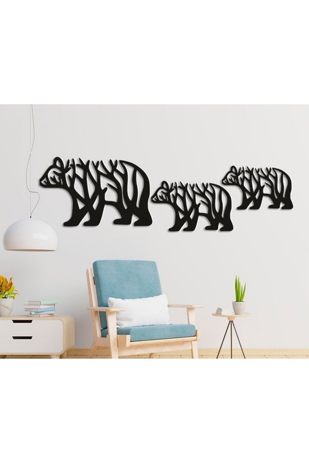 Black Wooden Abstract Bears Wall Decor Painting for Salon Living Bed Children Room Office Entrelace