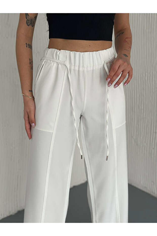 Comfortable Cut Dabil Fabric Pants with Lace-Up Parts