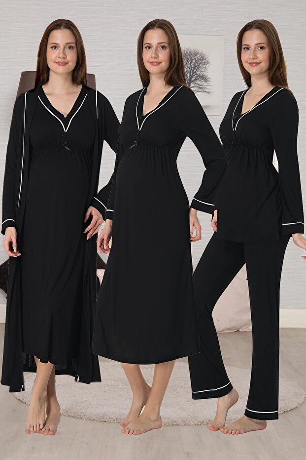 4-Piece Maternity Maternity Set with Piping Detail