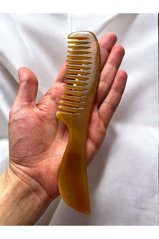 Sığır Boynuzu Doğal Kemik Tarak Seyrek Dişli Kıvırcık Saçlar için Hakiki KT-153 - 20 CM - 2