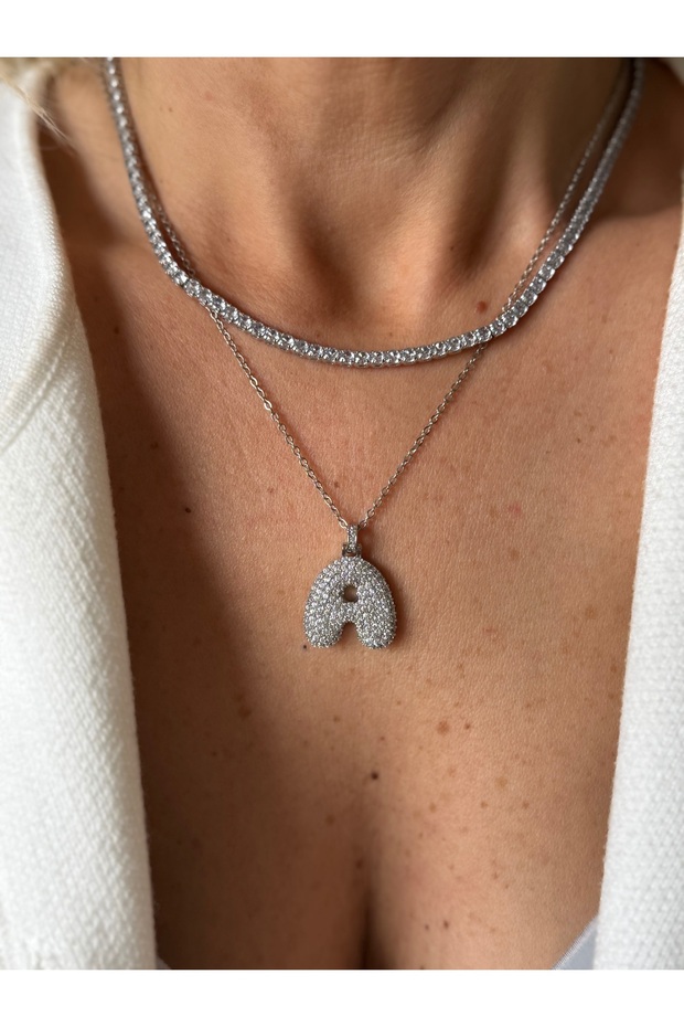 Silver A Buble Harf Kolye - 1