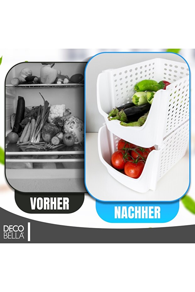 Gemüseboxen 2 Stück | 29x21,5x15,9 cm | Kühlschrank Aufbewahrungsboxen - 6