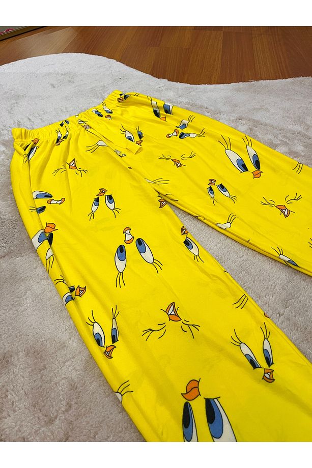 Kadın Sarı Tweety Desenli Süet Tek Alt Pijama Kadın Tweety Desenli Pijama Altı - 5