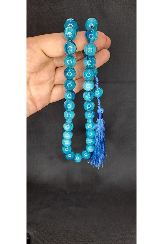 Rod amber rosary sphere cut blue color t-313
