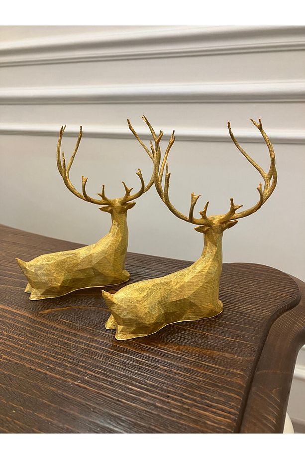 Parlak Gold 2’li Oturan Geyik Seti (12 cm yüks.) - 4
