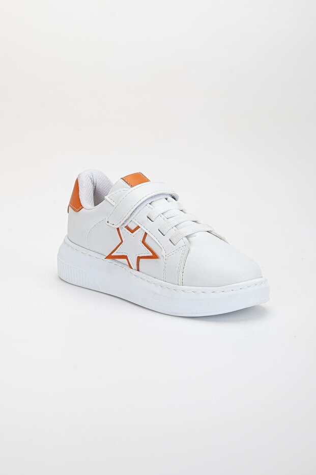 Kız Çocuk Spor Ayakkabı Turuncu Cırtlı Yıldız Model Dikişli Taban - 3