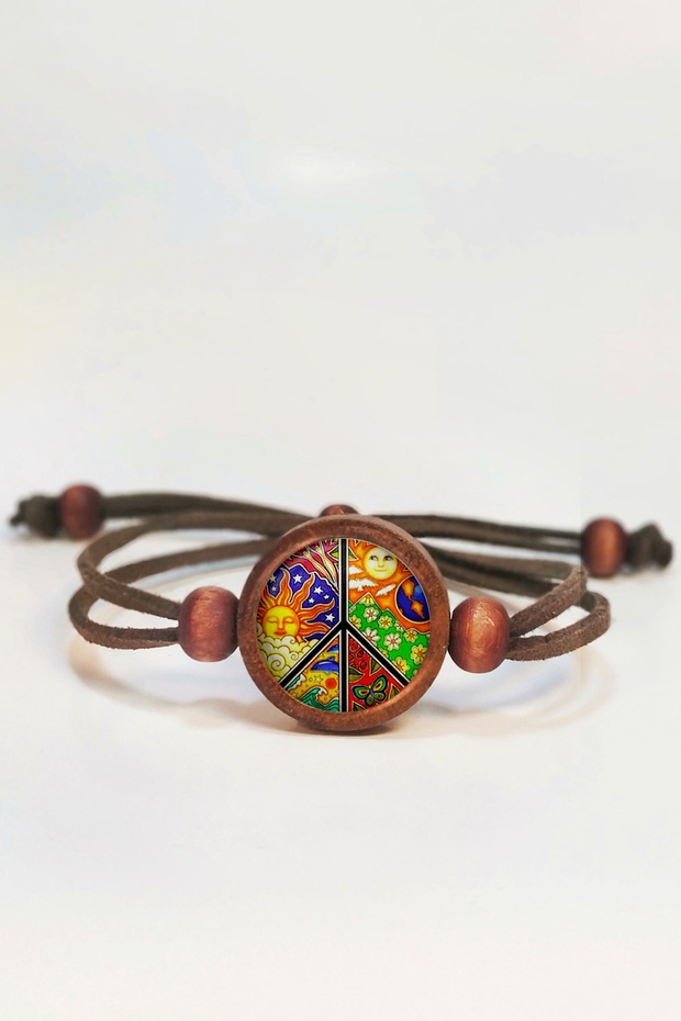 Peace Symbol Wooden Bracelet