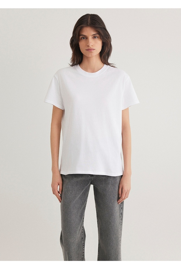 regular kesim basic beyaz kadın t-shirt - 2