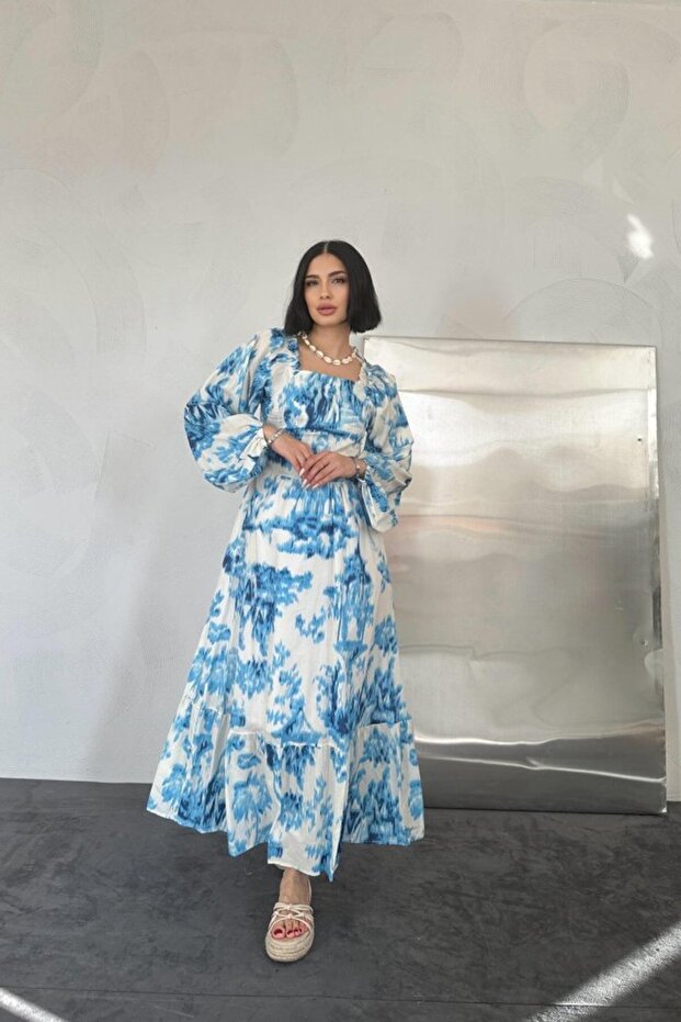 Rochie lungă albastră cu spatele Gimp - 1