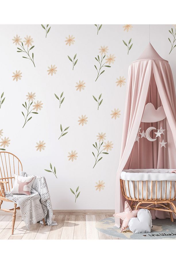 Pastel Desenli Yapraklar ve Çiçekler Duvar Sticker Seti - 5