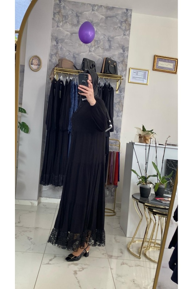 Siyah Viskon Elbise - 5