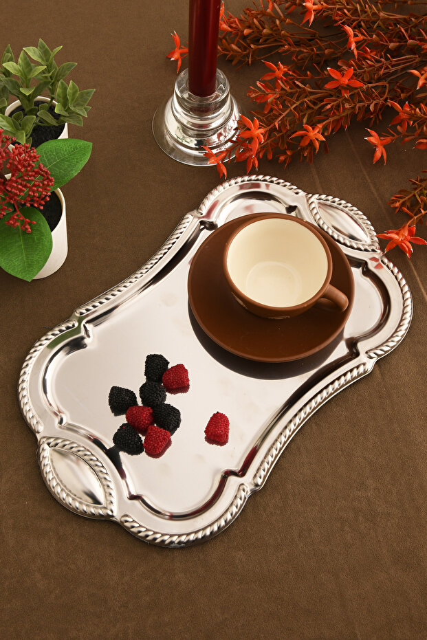 Liven Stainless Rectangular Auger Pattern Presentation Tray Silver 1 Piece - 2