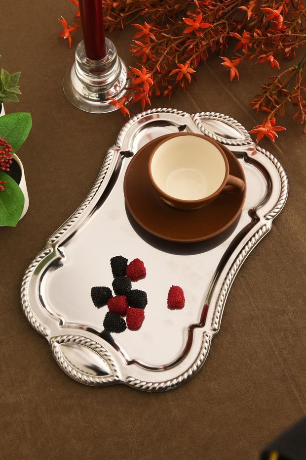 Liven Stainless Rectangular Auger Pattern Presentation Tray Silver 1 Piece - 3