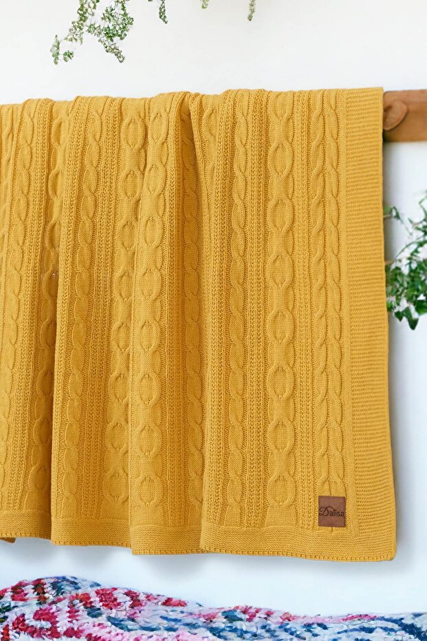 Cuo Knitted Knitwear Sofa Shawl, Children's Blanket Mustard - 130x150