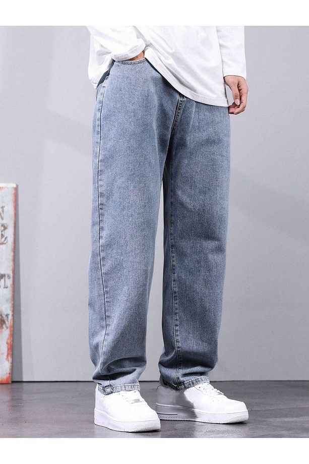 Erkek Baggy Fit Asit Yıkama Jean Kot Pantolon - 4