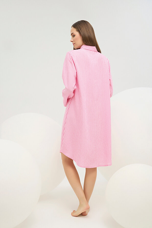 16726 KADIN DÜĞMELİ GÖMLEK YAKA GECELİK - 4