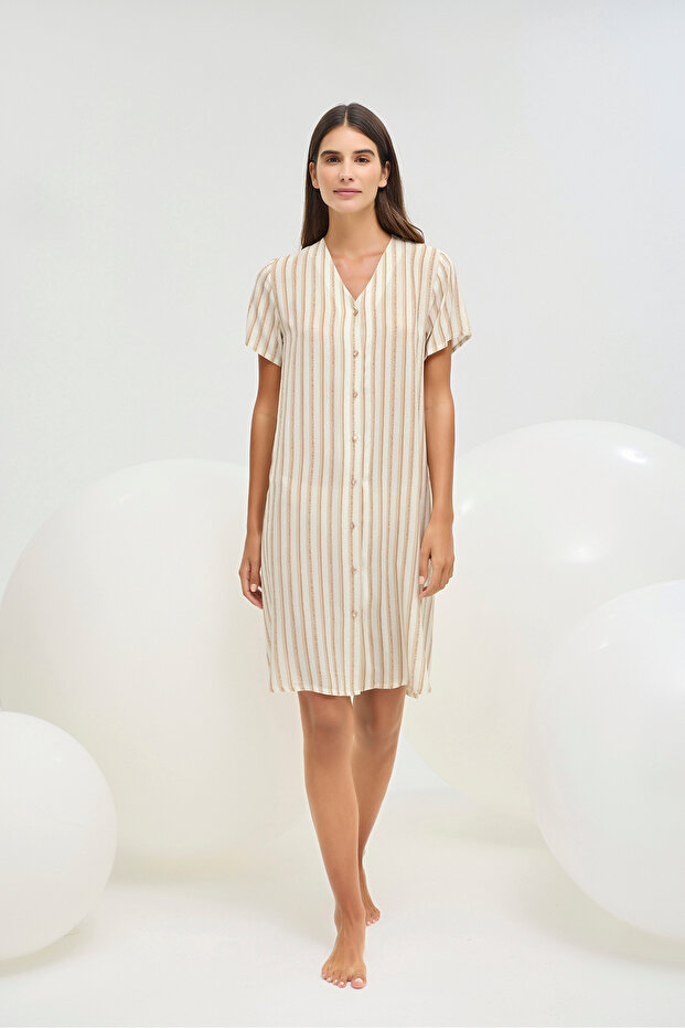 16388 KADIN DÜĞMELİ KISA ELBİSE - 1