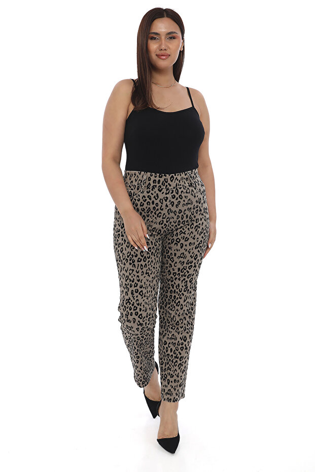 Kadın Leopar Desenli Pantolon - 1