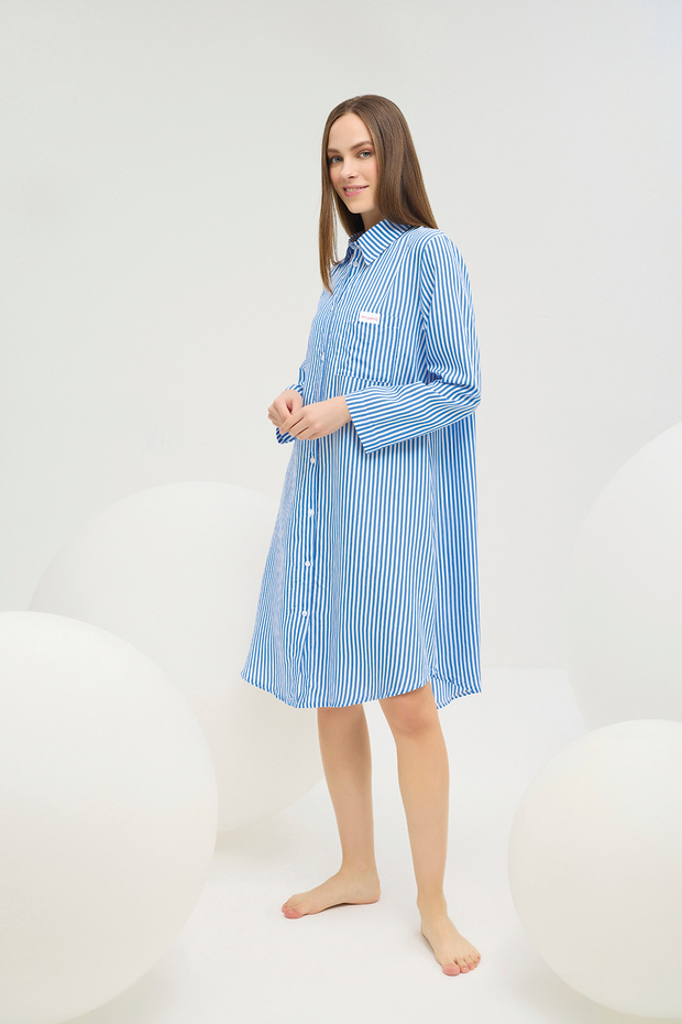 16729 KADIN DÜĞMELİ GÖMLEK YAKA GECELİK - 2