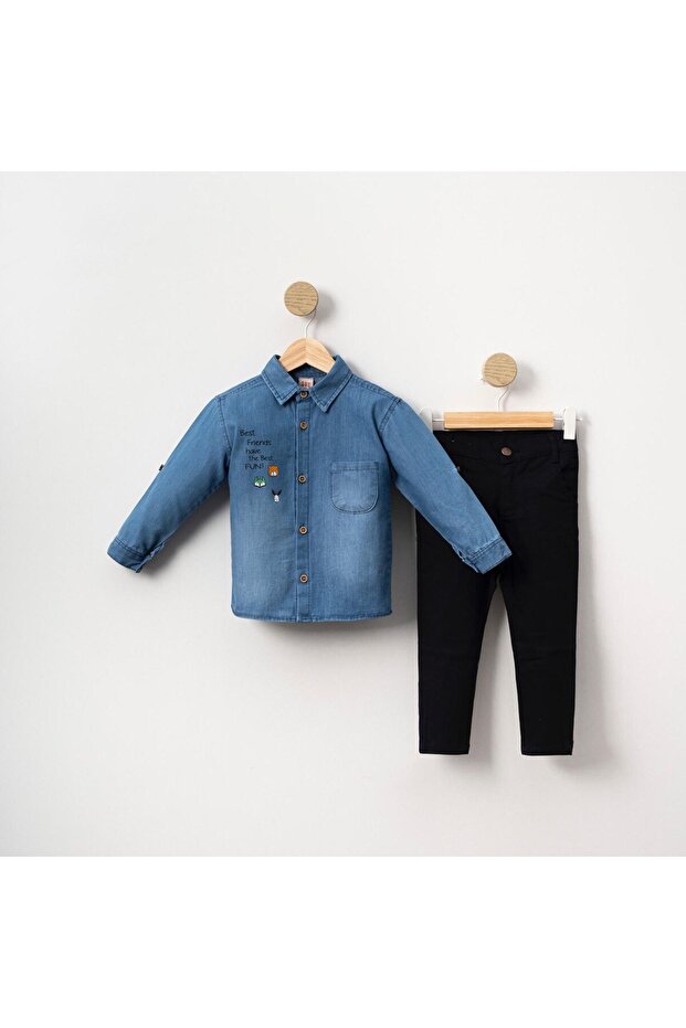 Baby Boy & Kids 2-Piece Set with Denim Shirt and Trousers