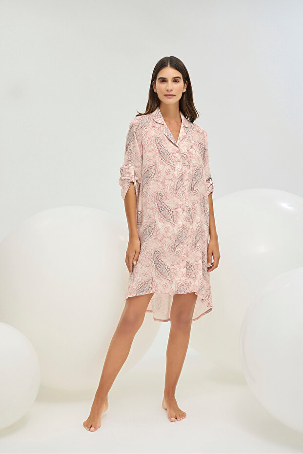 16340 KADIN DÜĞMELİ KISA GECELİK - 1