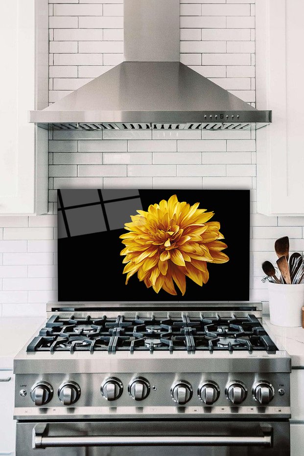 Yellow Star Flower Glass Stove Back Protector, Heat Resistant, Countertop Built-In and Kitchen Protection