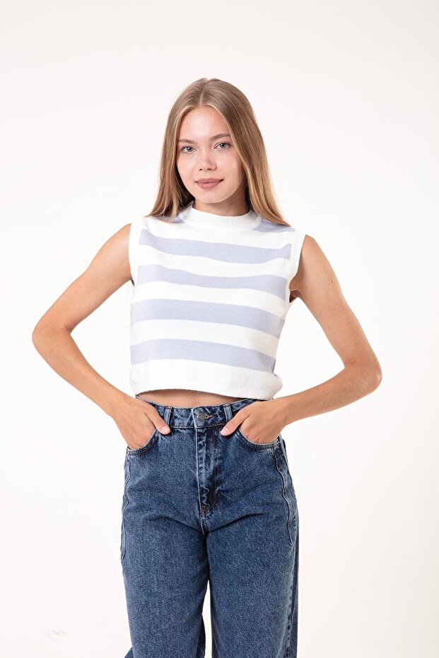 Çizgili Triko Bluz - 3