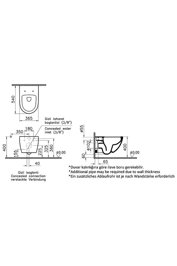 S60 Mat Siyah Smoot Flush Asma Klozet, Vitra Mat Siyah Gömme Rezervuar Set 768-1851 - 9