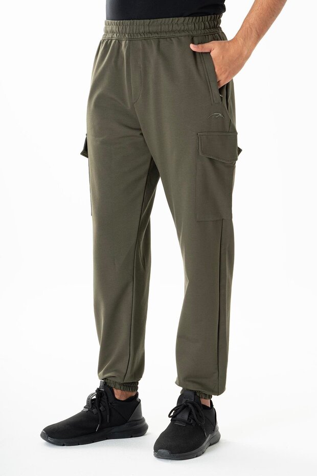 Oversized Men's Ribbed Leg Khaki Sweatpants