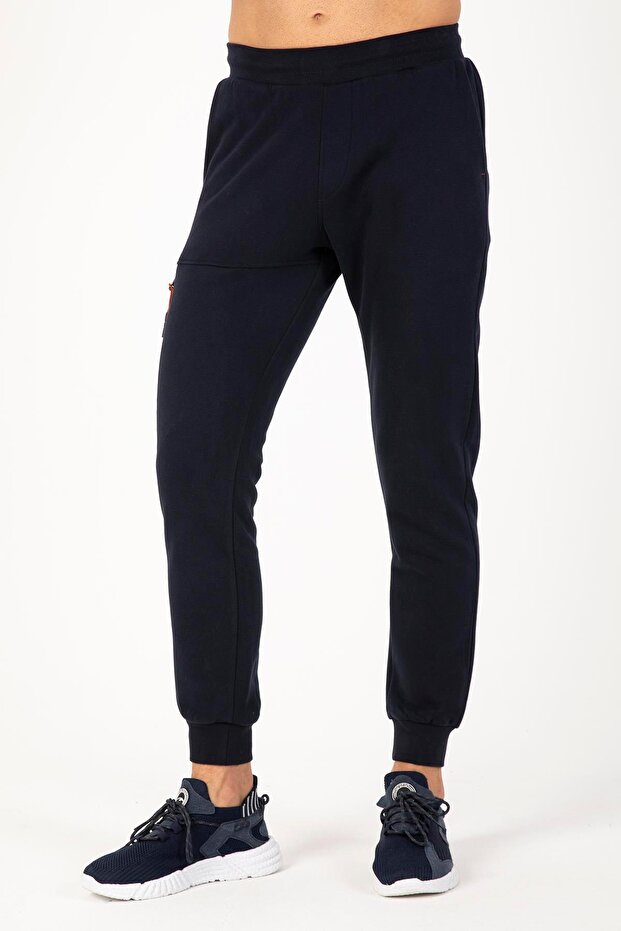 Regular Men's Ribbed Leg Dark Blue Sweatpants