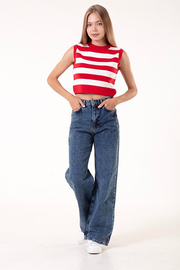 Çizgili Triko Bluz - 1