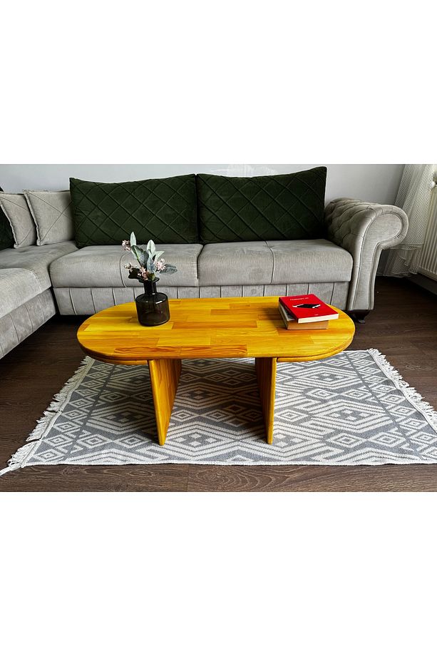 Handmade Masif Ahşap Orta Sehpa | 50x100 cm | Ceviz Renk | El Yapımı | Boho & İskandinav Tarz - 4