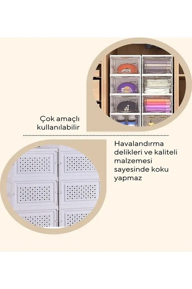 6 Raflı Çok Amaçlı, Katlanabilir Dolap, Ayakkabılık ve Raf, Saklama Gözü - 4