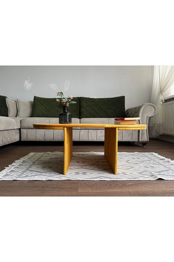 Handmade Masif Ahşap Orta Sehpa | 50x100 cm | Ceviz Renk | El Yapımı | Boho & İskandinav Tarz - 5