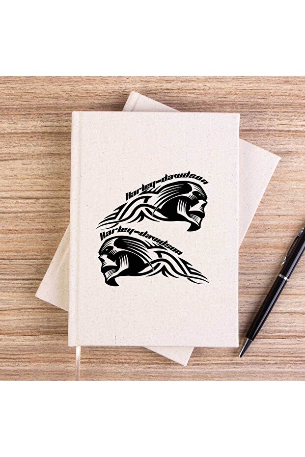 Harley Chopper Skull Text Unlined Canvas Notebook - 1