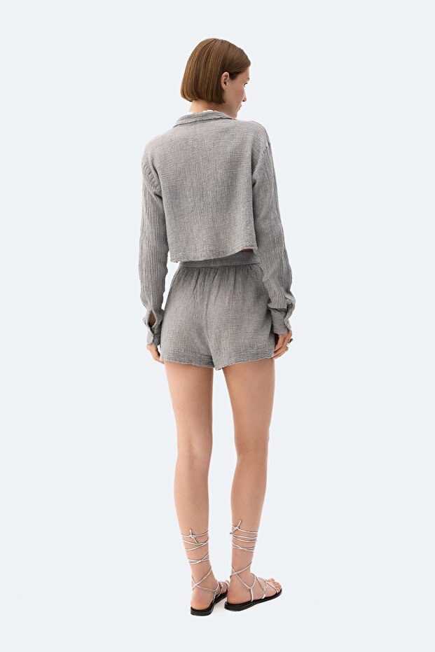 Gri Crinkle Şort - 2