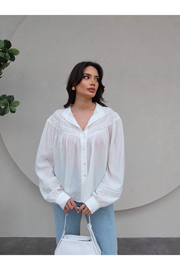 Dantel Detaylı Oversize Gömlek - 2