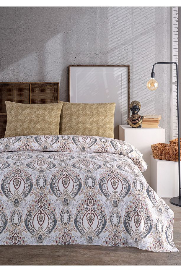 Soren Tek  Kişilik Pike Takımı 160x230 cm Morella Açık Bej İndigo - 1